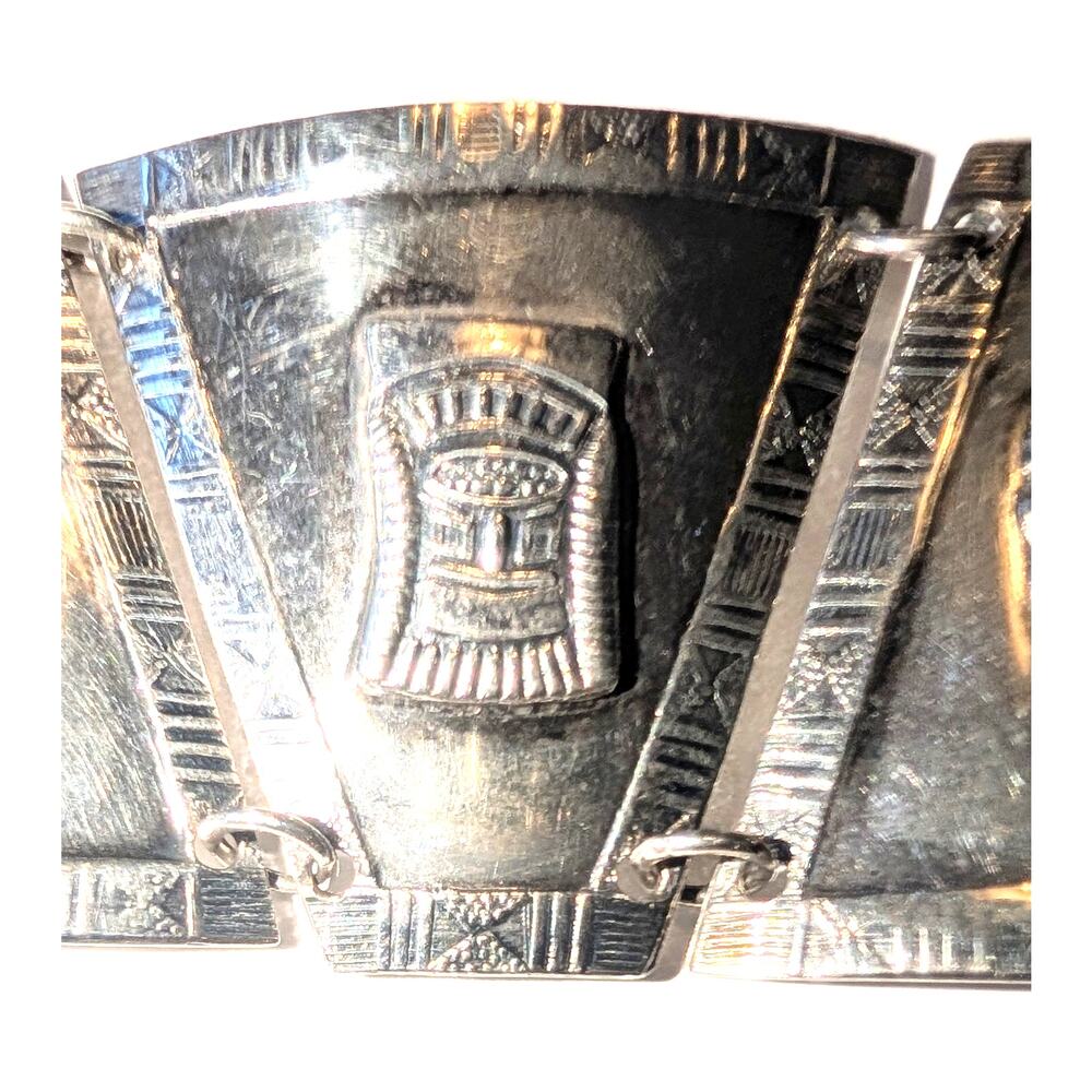 900 Fine Silver Peruvian Story Link Panel Bracelet 7.25 inches long - Picture 10 of 12